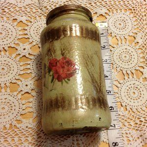 Decopaged Jar, Decor Item, Floral And Gold